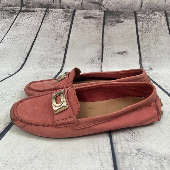 Coach Loafer Womens Size 6.5 Leather Neopoleon Flats Gold Metal Plate‎ Pink - Picture 6 of 10
